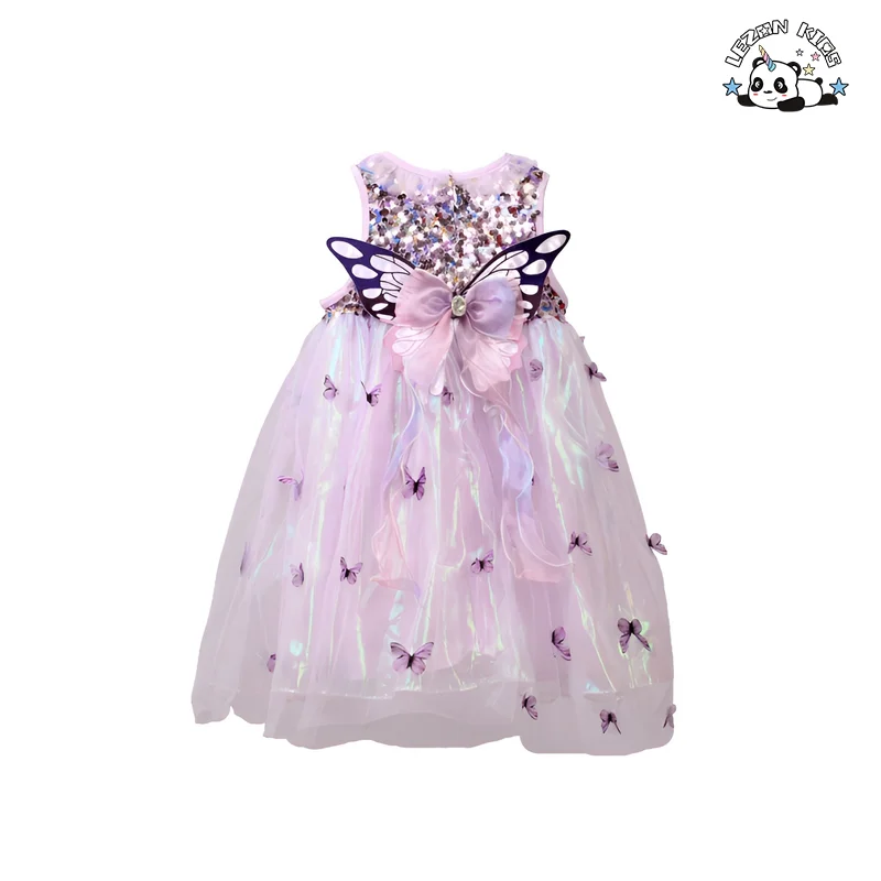 LEZONKIDS - High-end Customized Girls' Dress Summer Children's Butterfly Vest Dress Little Girl's Fashionable Mesh Princess Dress